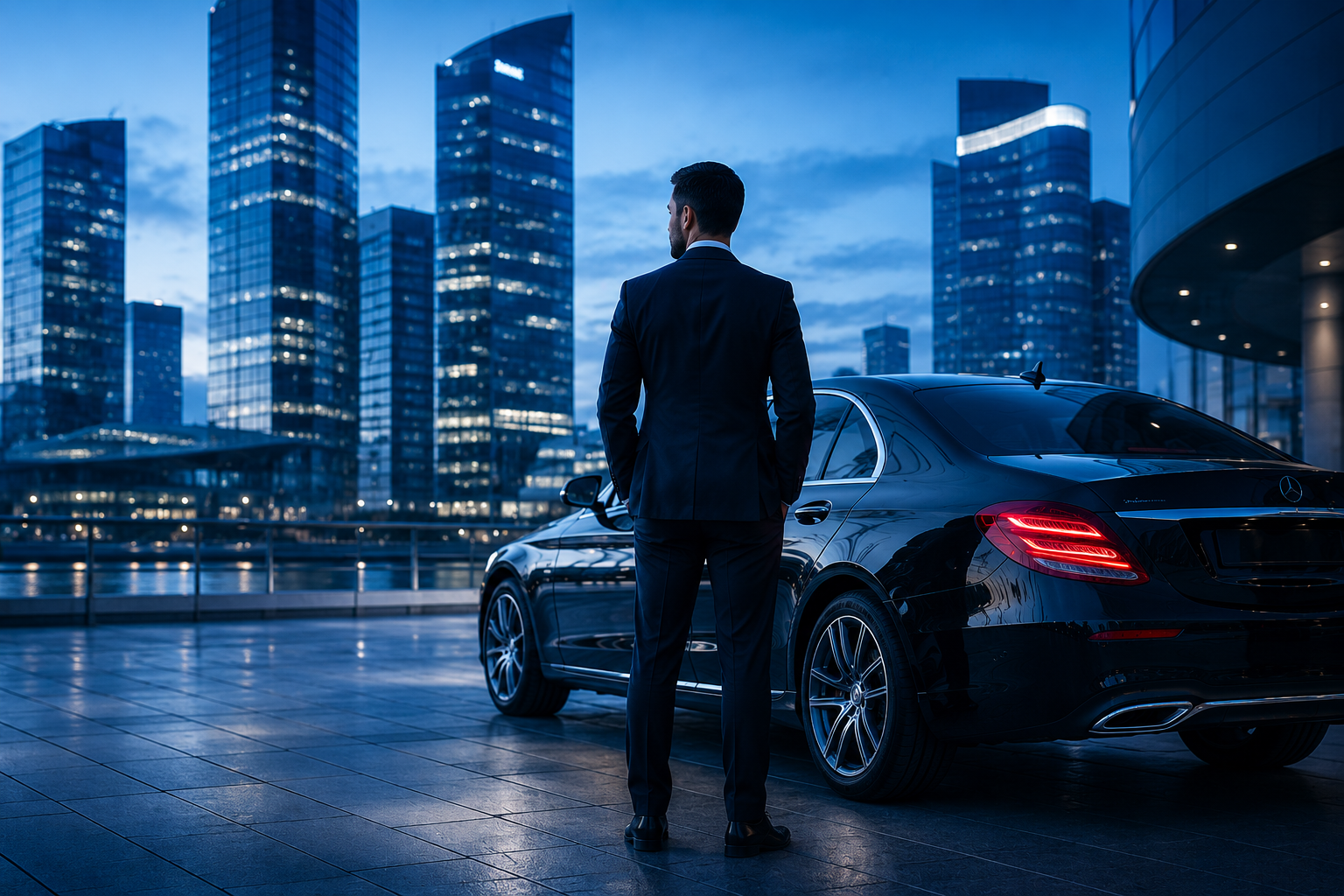 Chauffeur privé VTC devant une berline premium à Paris